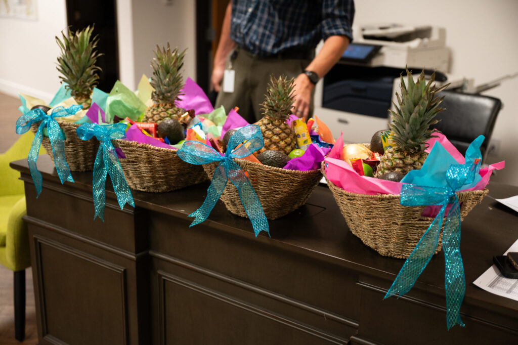 Appreciation baskets filled with goodies