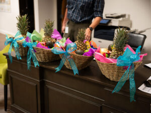 Appreciation baskets filled with goodies